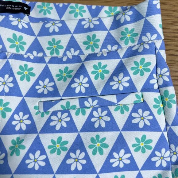 Zara Womens High Rise Crop Pants Daisy Print Size Medium 70s Hippie Groovy Mod‎ - Picture 3 of 8